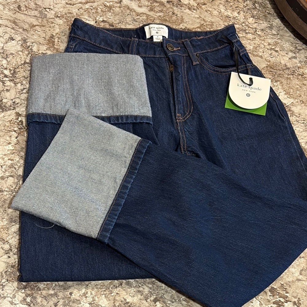 Kate Spade Blue Straight Jeans with Selvedge Cuffs